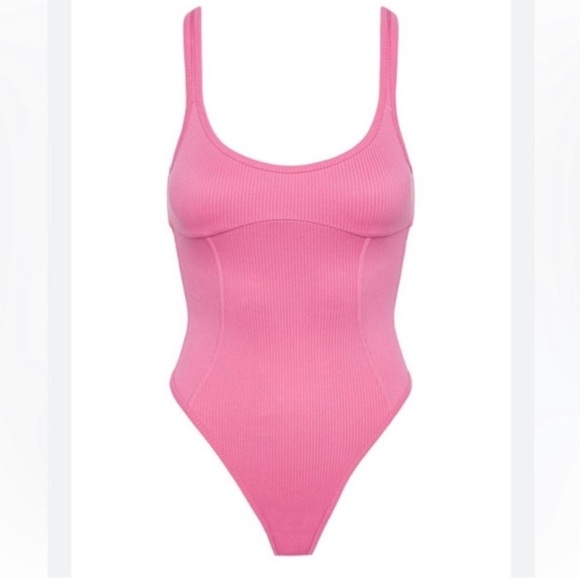 For Love And Lemons Pink Ribbed Bodysuit Size XS Barbie Core Hot Pink - Picture 1 of 7